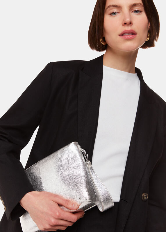 Silver Avah Zip Top Clutch