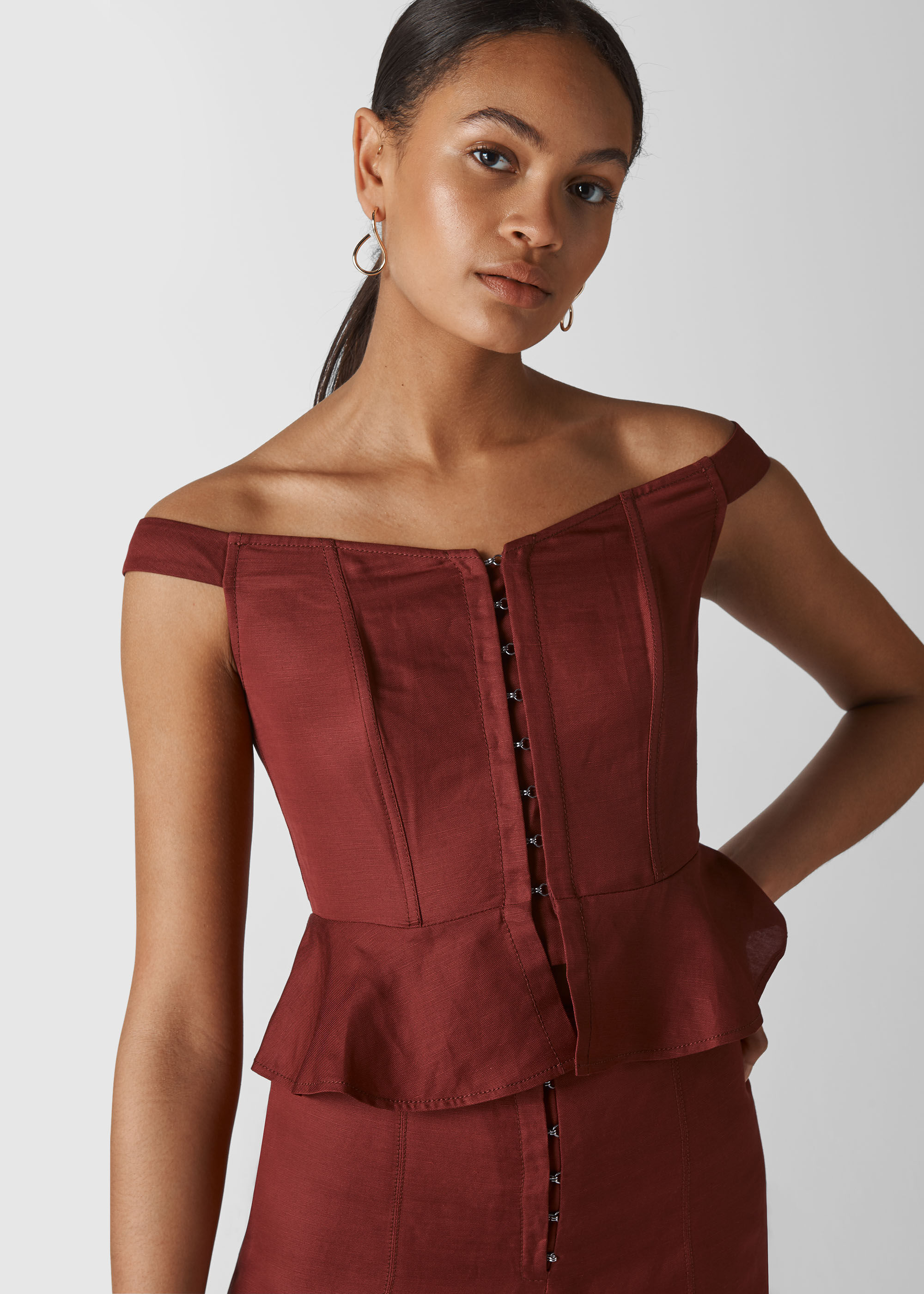 Burgundy Sakari Corset Bardot Top WHISTLES