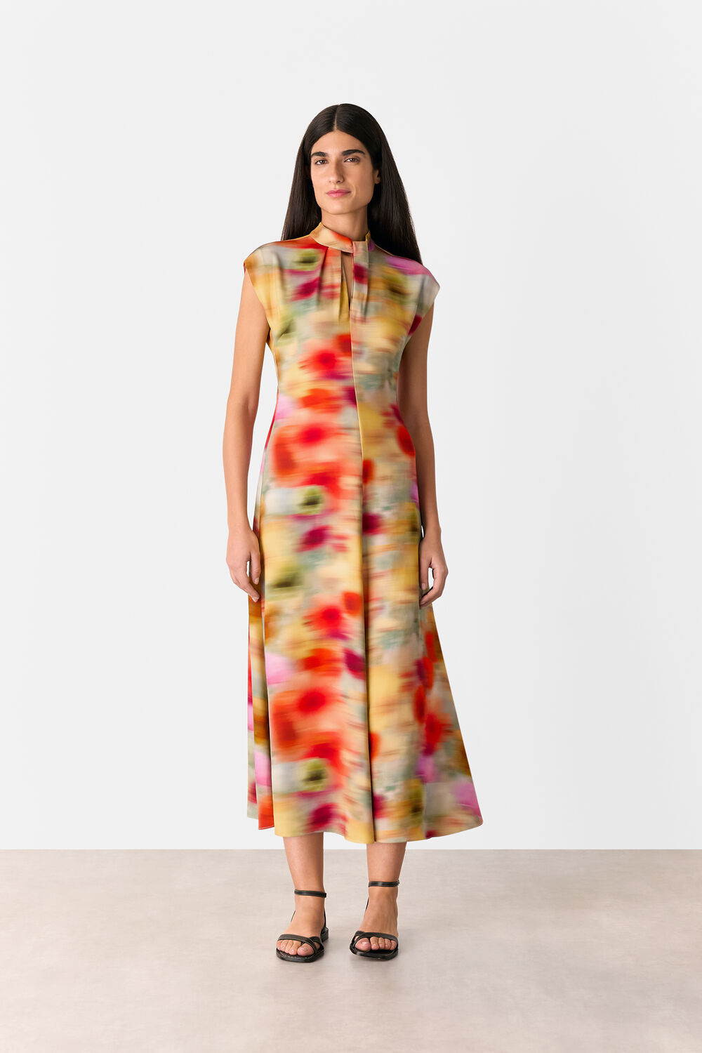Photographic Flower Midi Dress