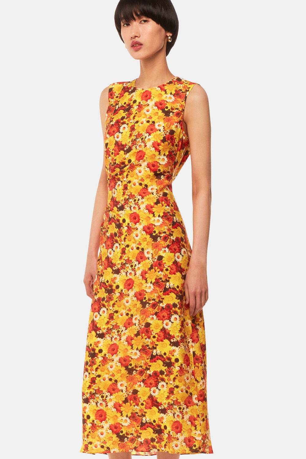 Orange Photographic Daisy Midi Dress