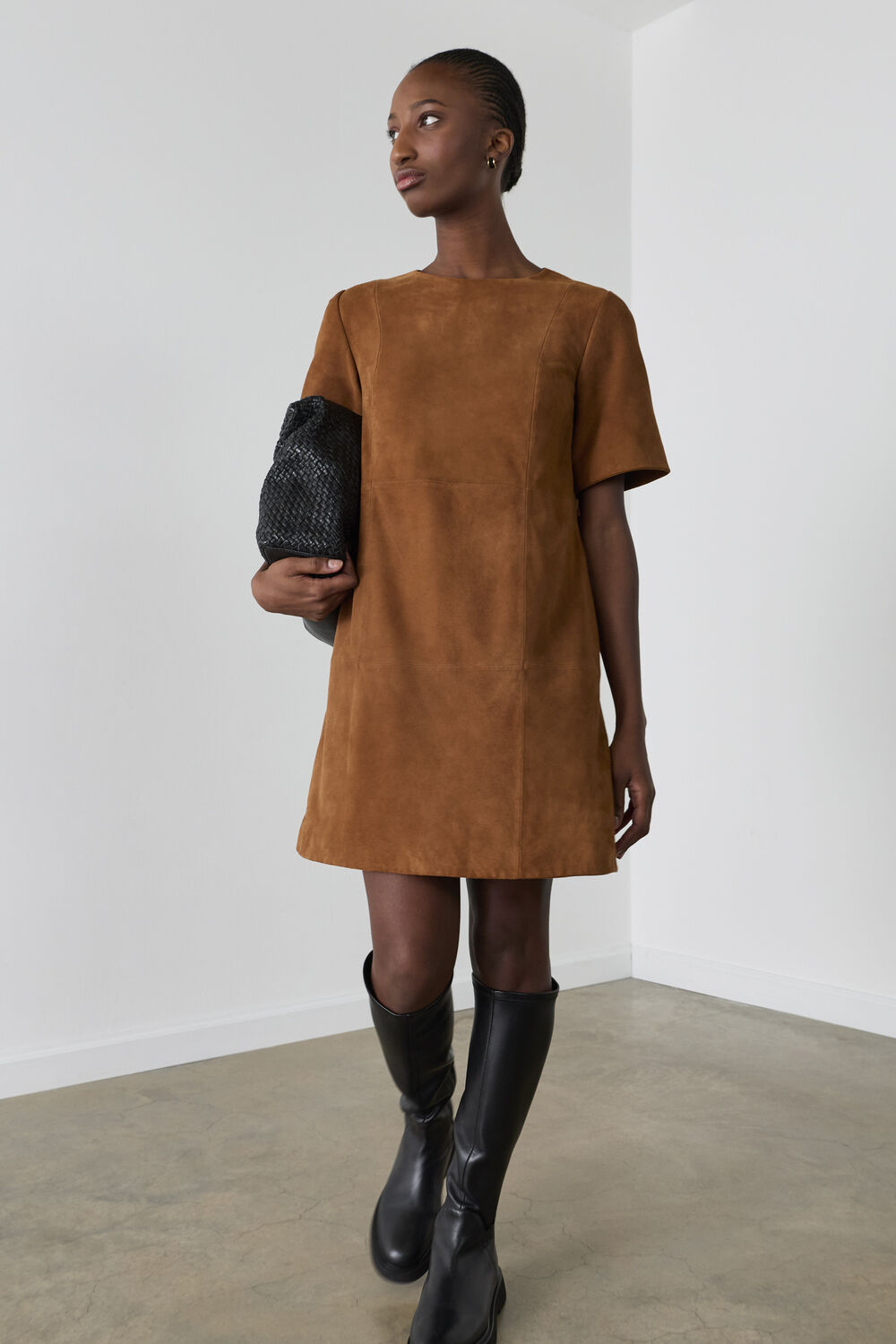 Tan Suede Boxy Mini Dress
