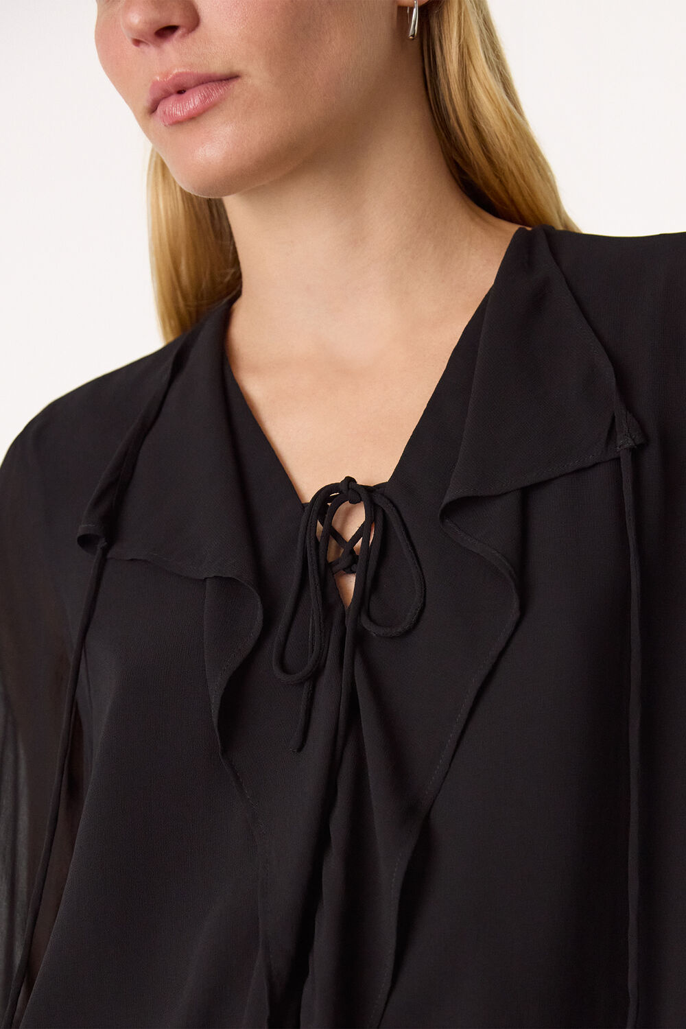 Sheer V Neck Frill Blouse