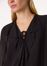 Sheer V Neck Frill Blouse