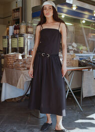 Linen Blend Waisted Midi Dress