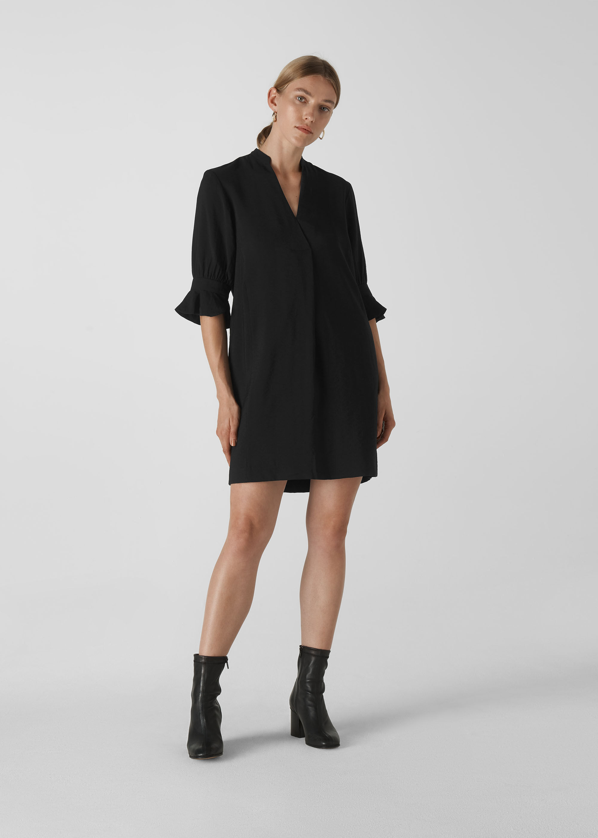 Black Sonia Frill Sleeve Dress | WHISTLES |