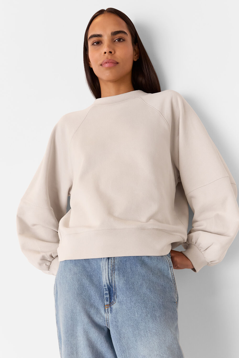 Neutral Gathered Full Sleeve Sweat