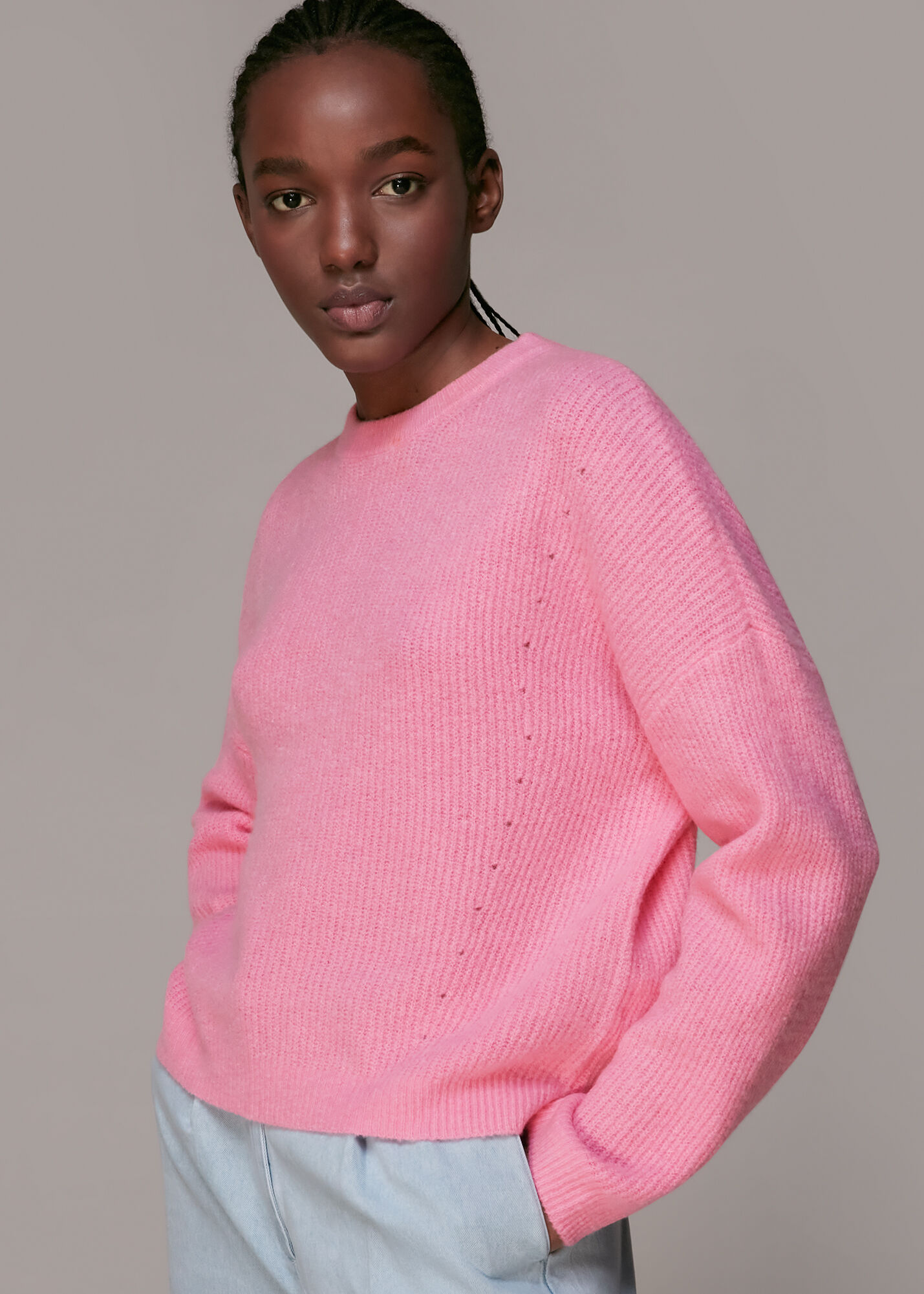 Women's Pink Ribbed Crew Neck Sweater | Whistles US |