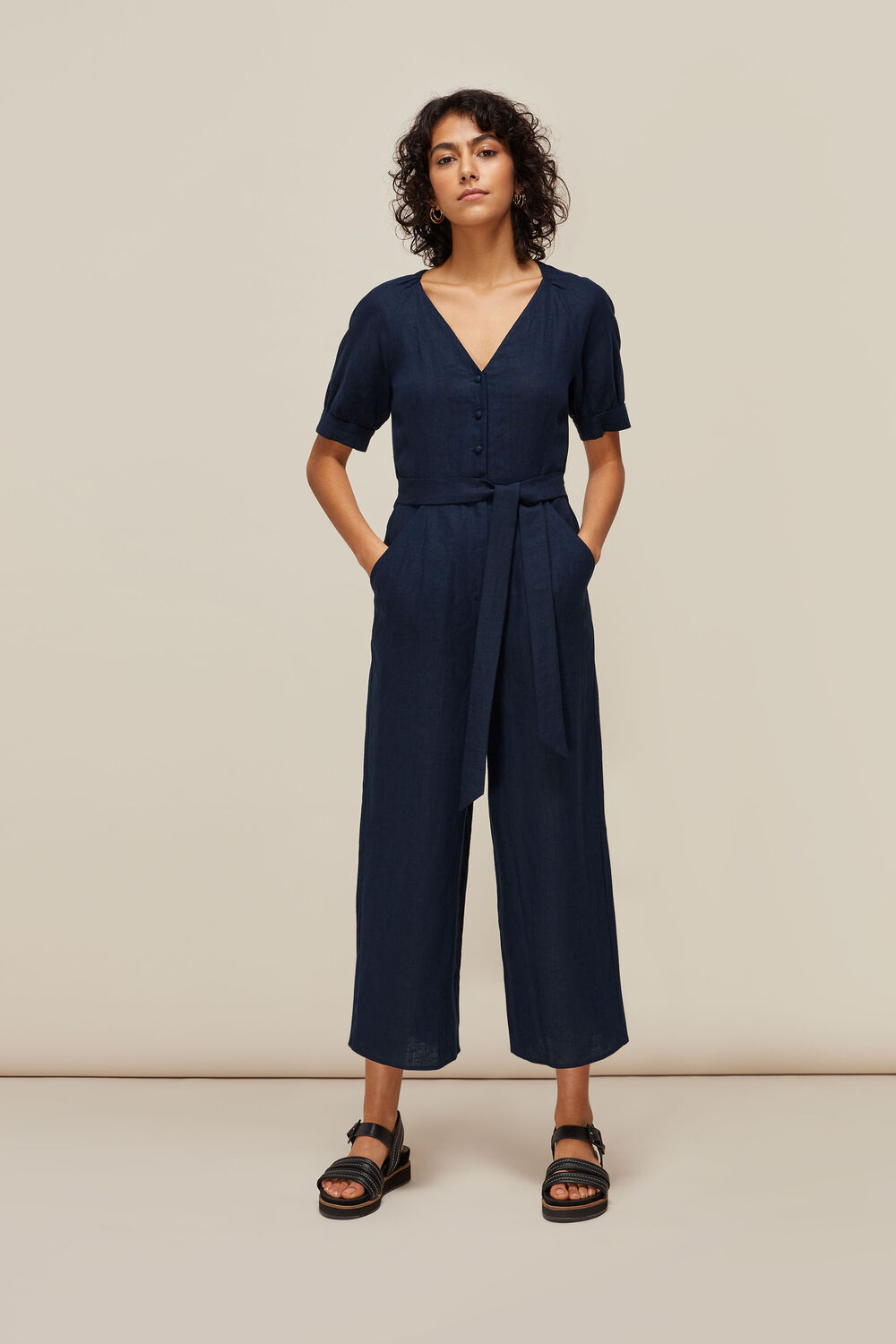 Nora Linen Jumpsuit Navy