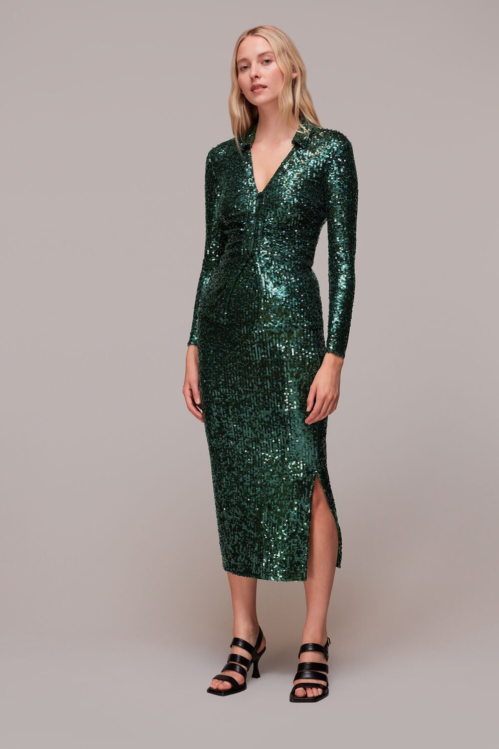 Dark Green Sequin Column Skirt