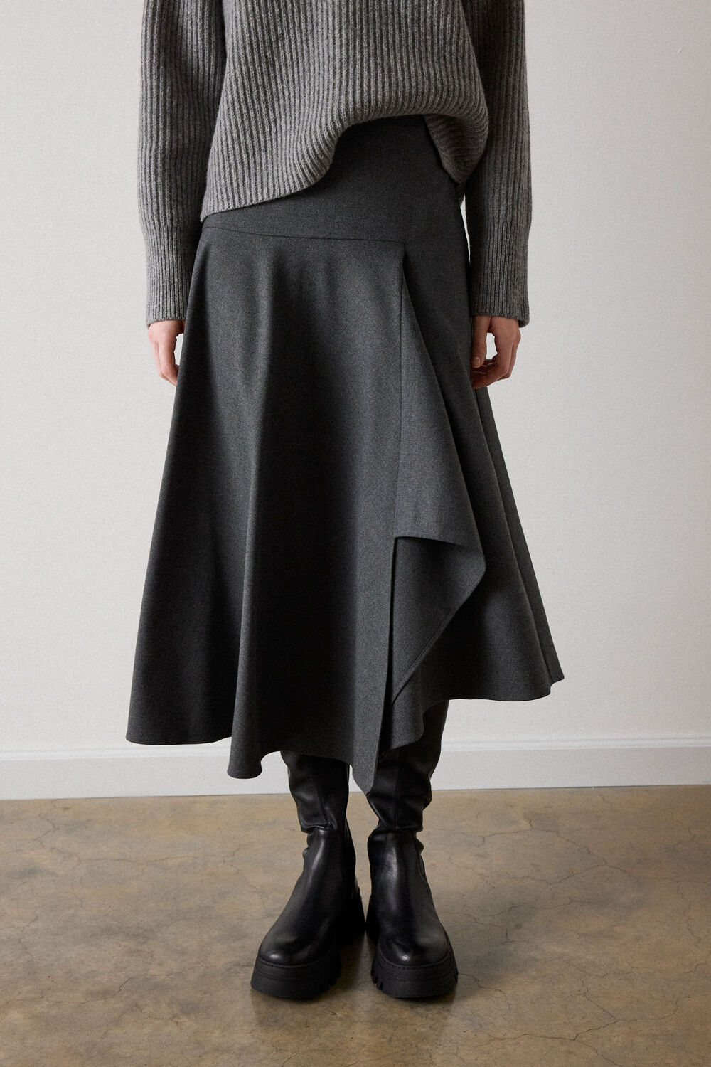 Petite Draped Asymmetric Midi Skirt