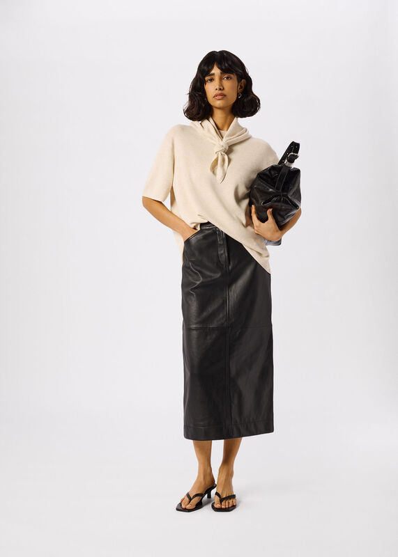 Black Jamie Leather Midi Skirt