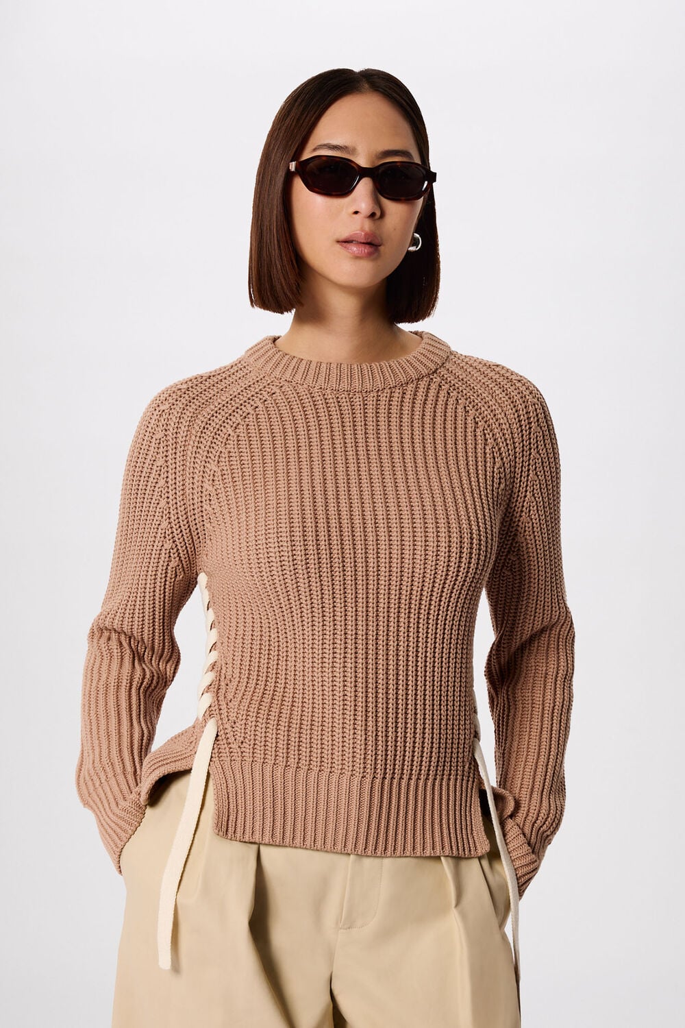 Taupe Lacing detail Crew Jumper