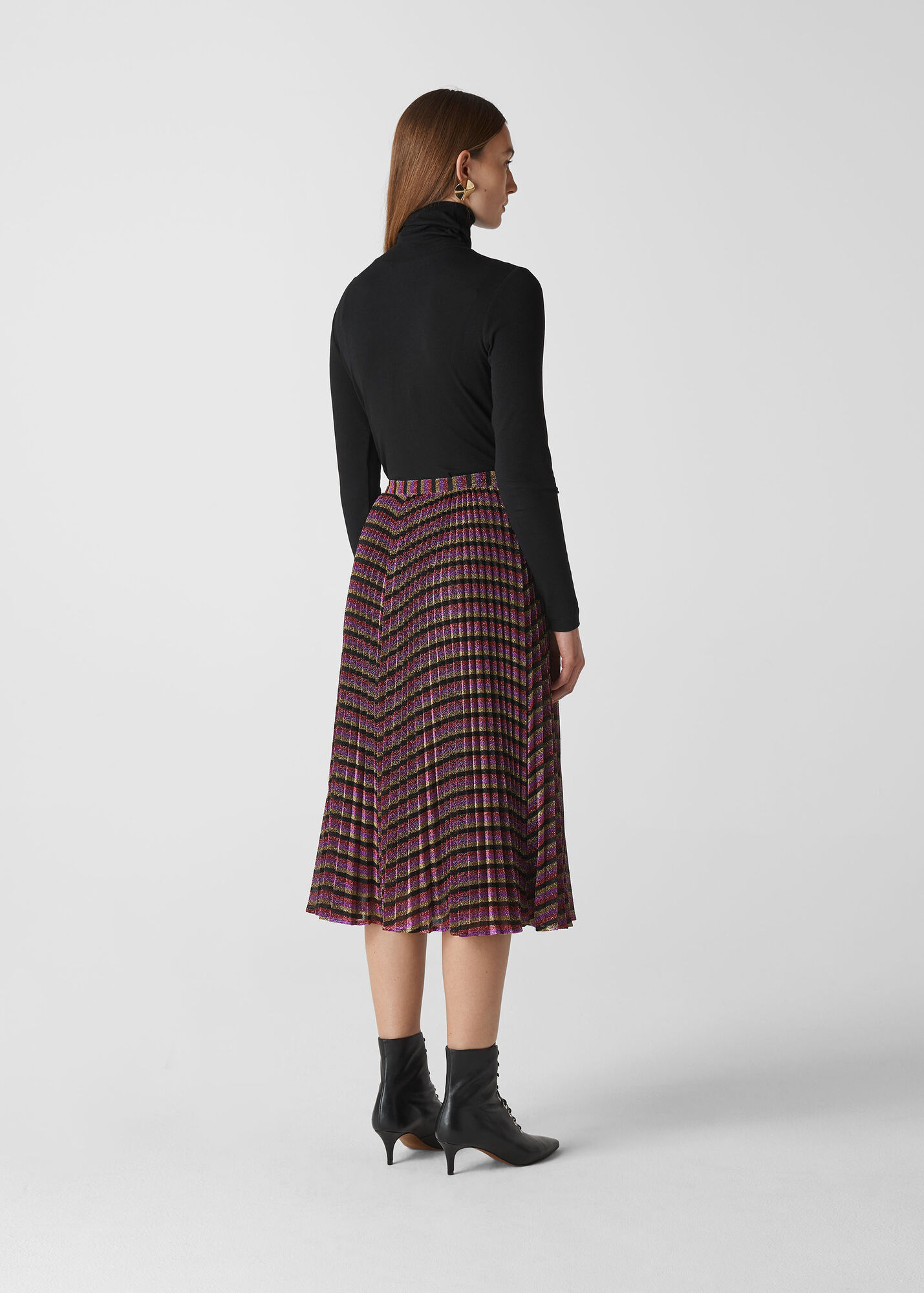 Multicolour Stripe Sparkle Pleated Skirt | WHISTLES