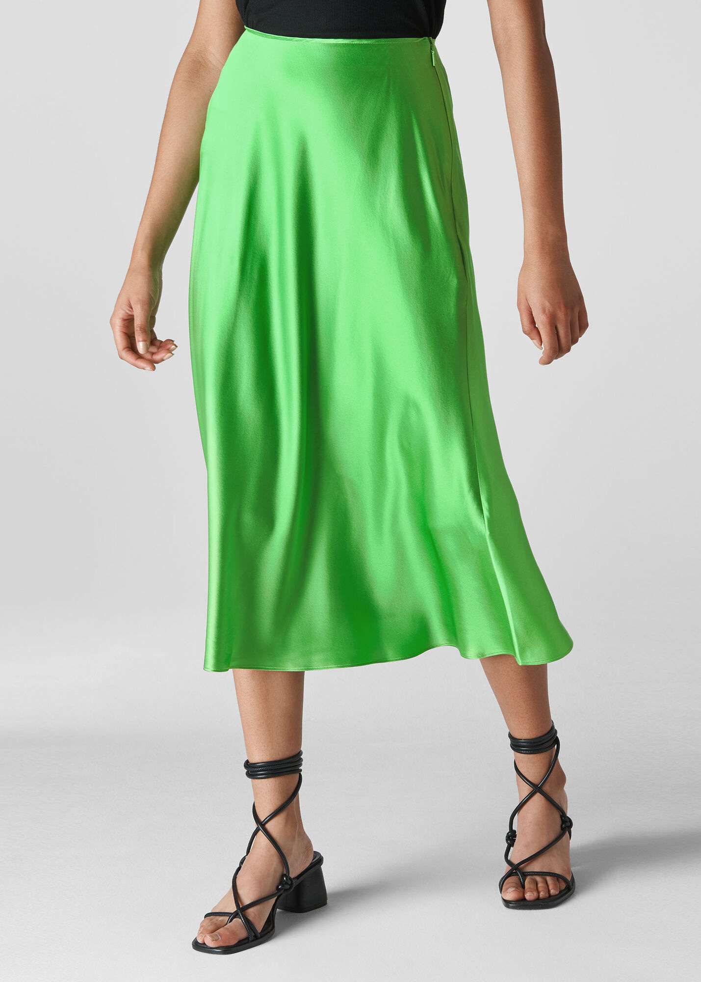 Lime Satin Bias Cut Skirt | WHISTLES