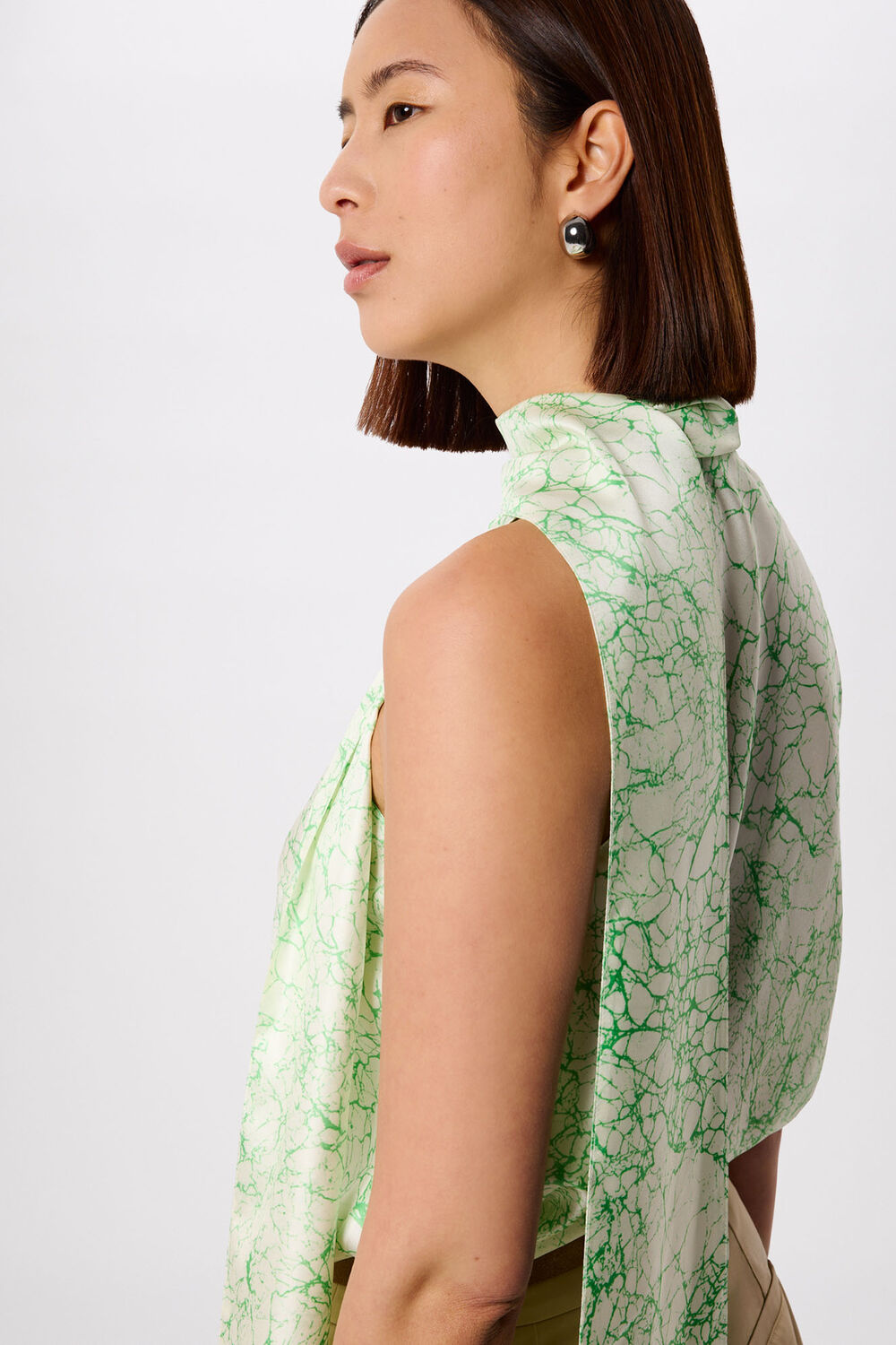 Green Printed Silk Scarf Vest Top