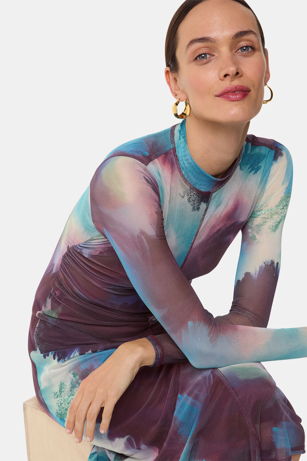 Oil Paint Print Mesh Dress