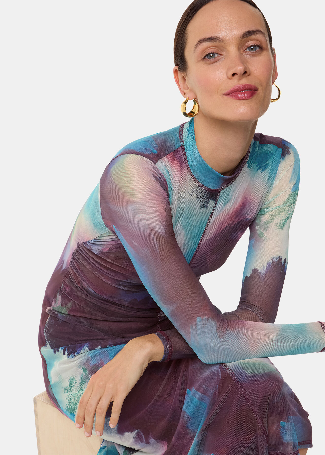 Oil Paint Print Mesh Dress