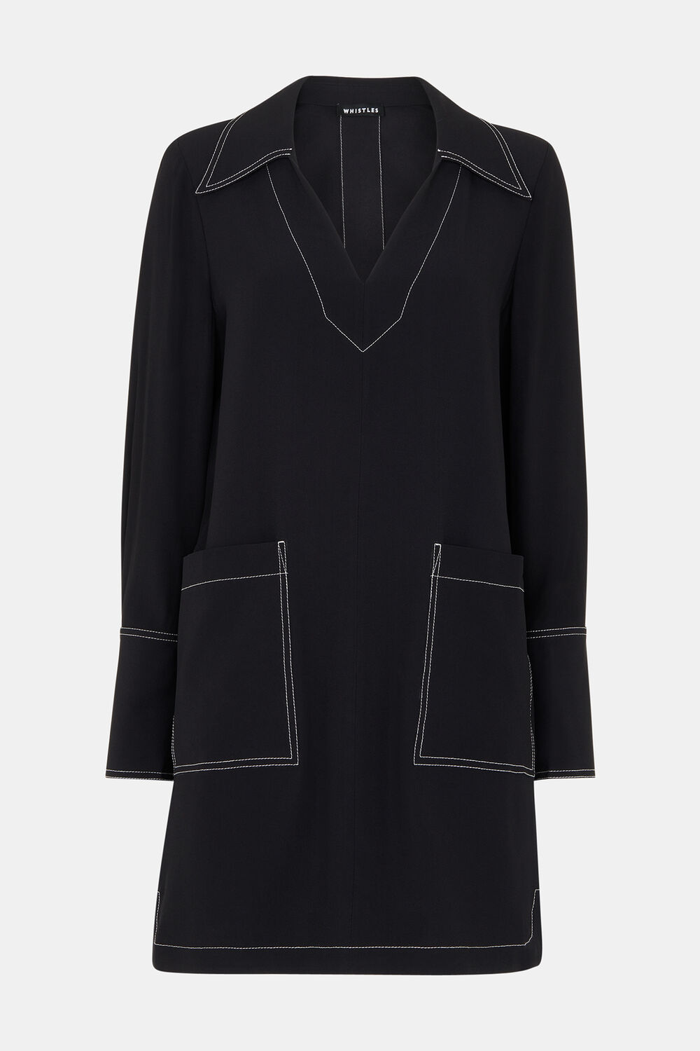 Black Topstitch Detail Shirt Dress