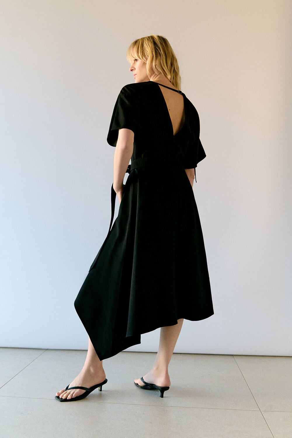 Black Asymmetric Open Back Dress