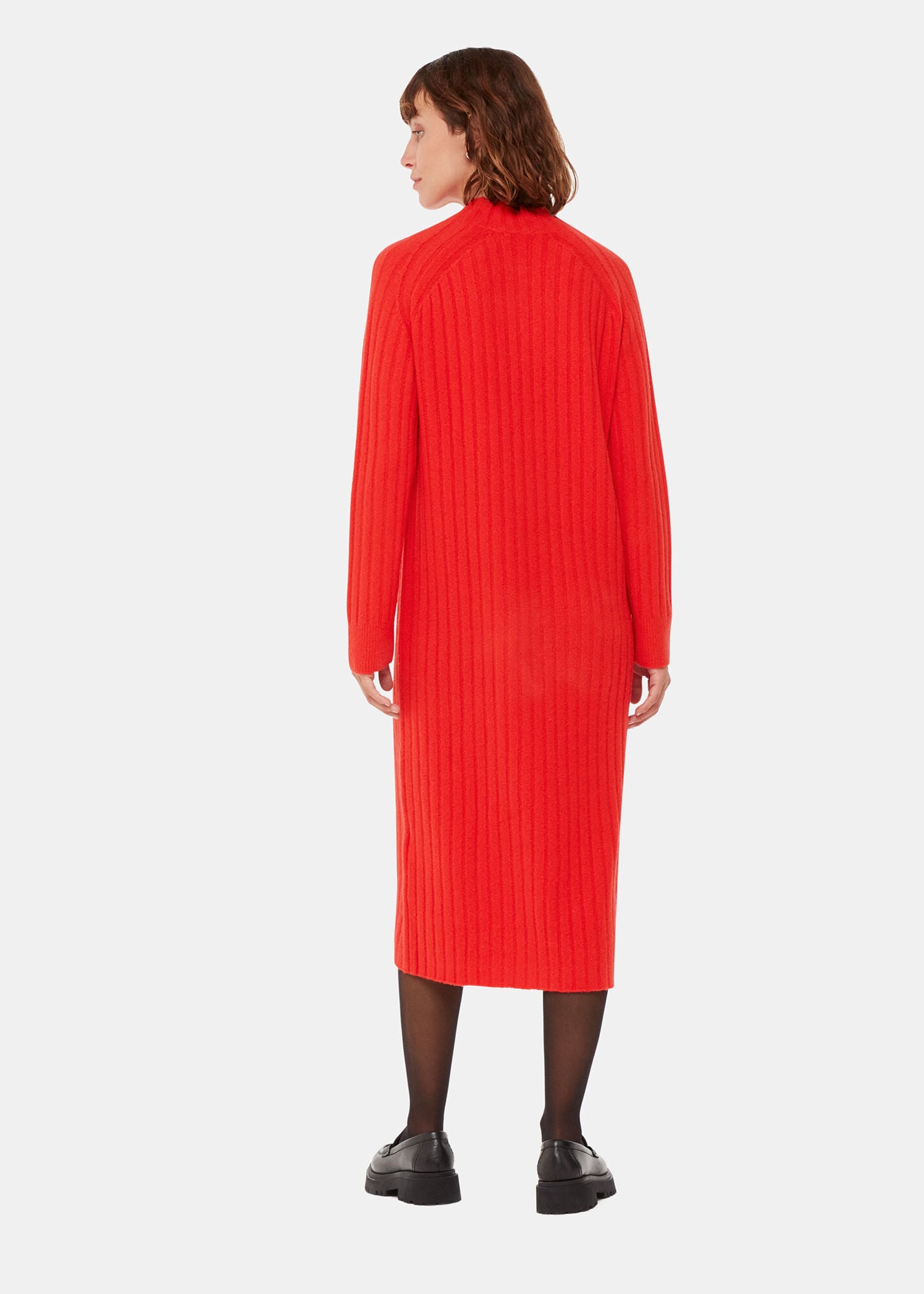 Red Ribbed Knitted Midi Dress | WHISTLES | Whistles US |