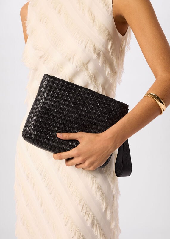 Black Avah Woven Zip Clutch