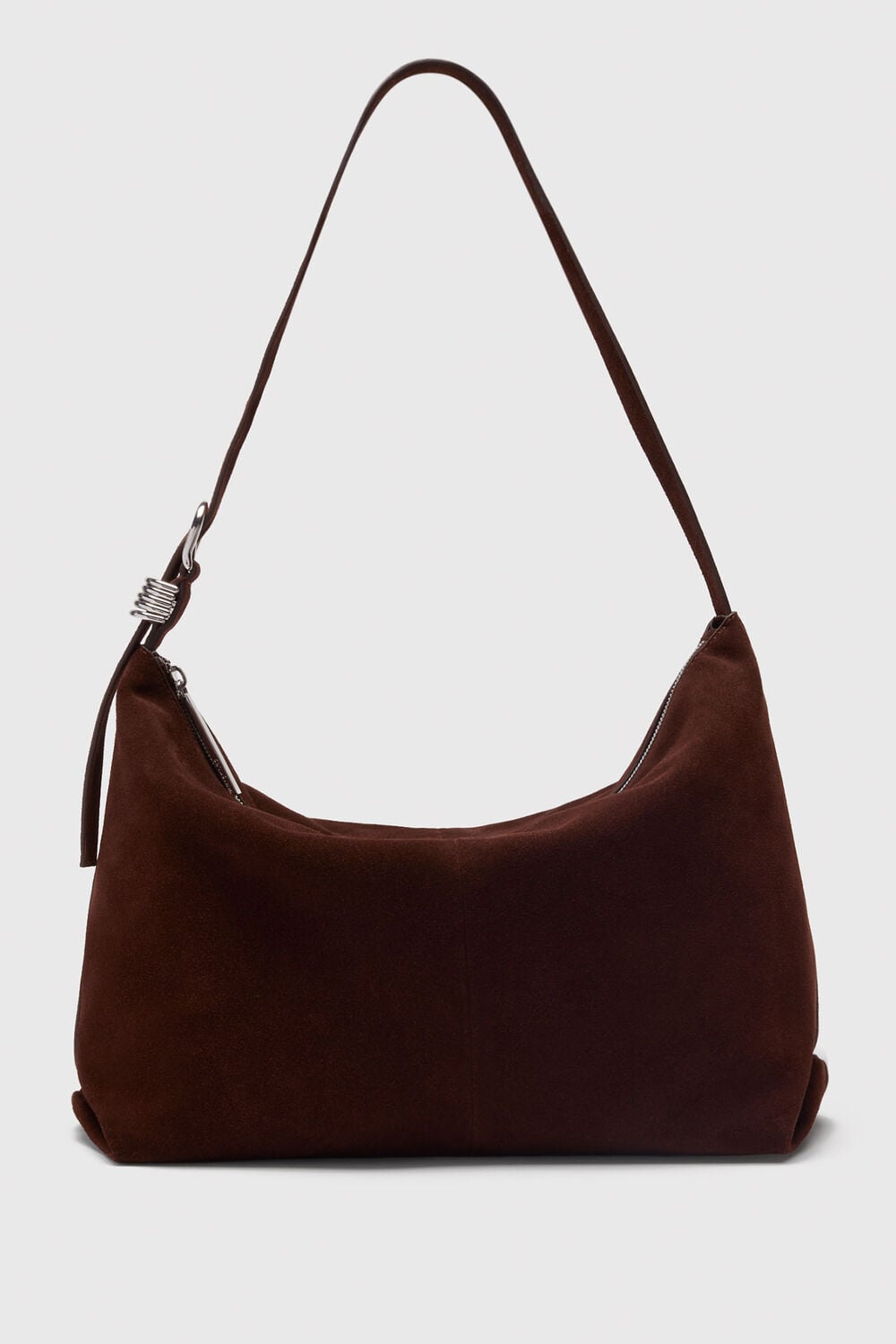Chocolate Ring Detail Suede Shoulder Bag