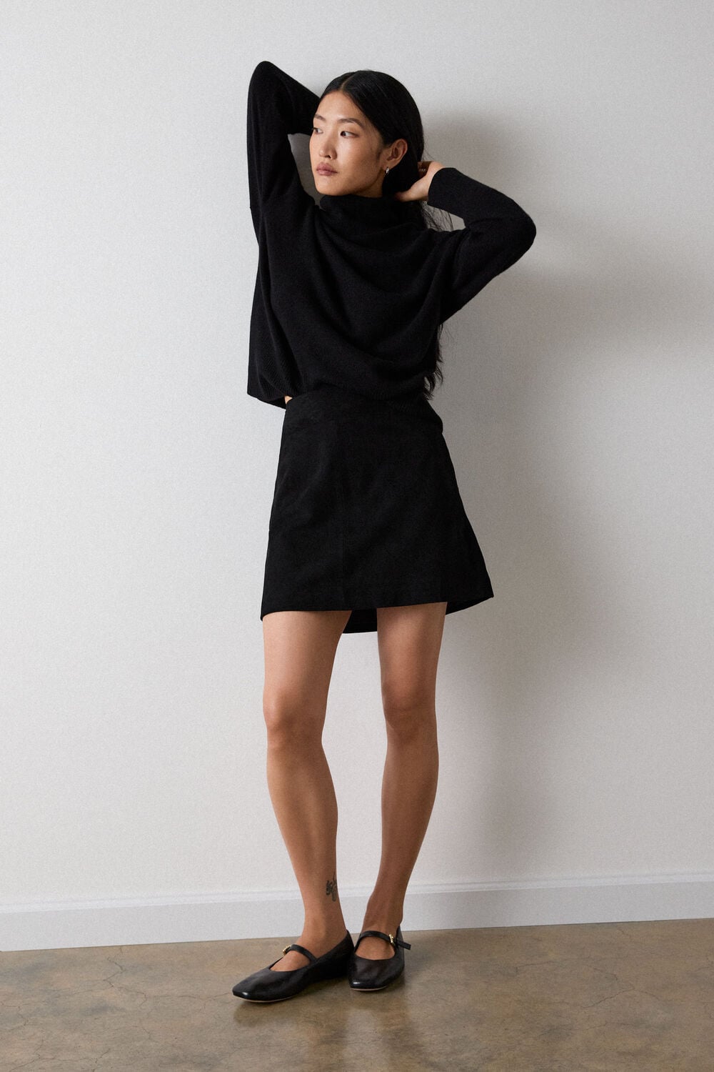 Black Suede A Line Mini Skirt
