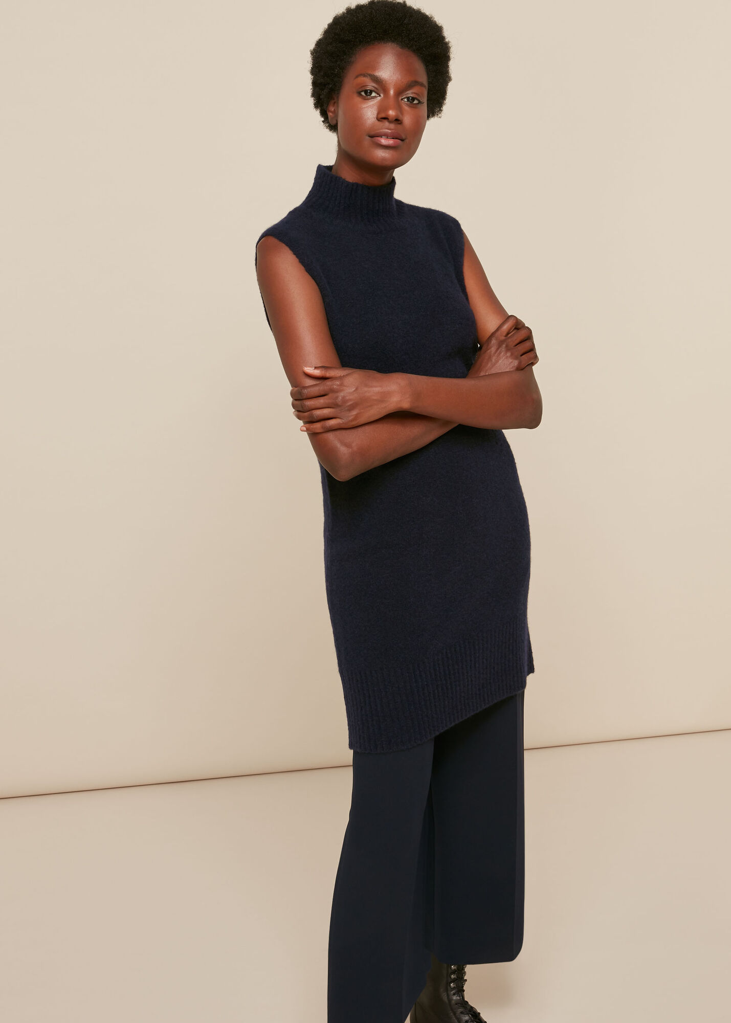 Navy Sleeveless Tunic Knit Dress WHISTLES