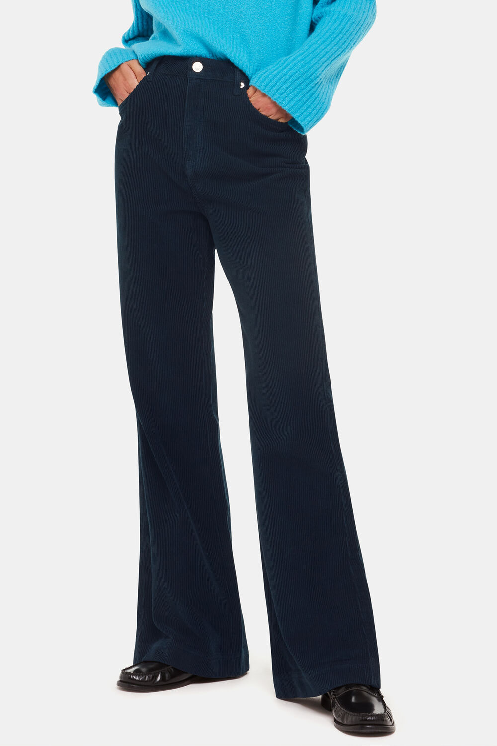 Navy Corduroy Flared Jean