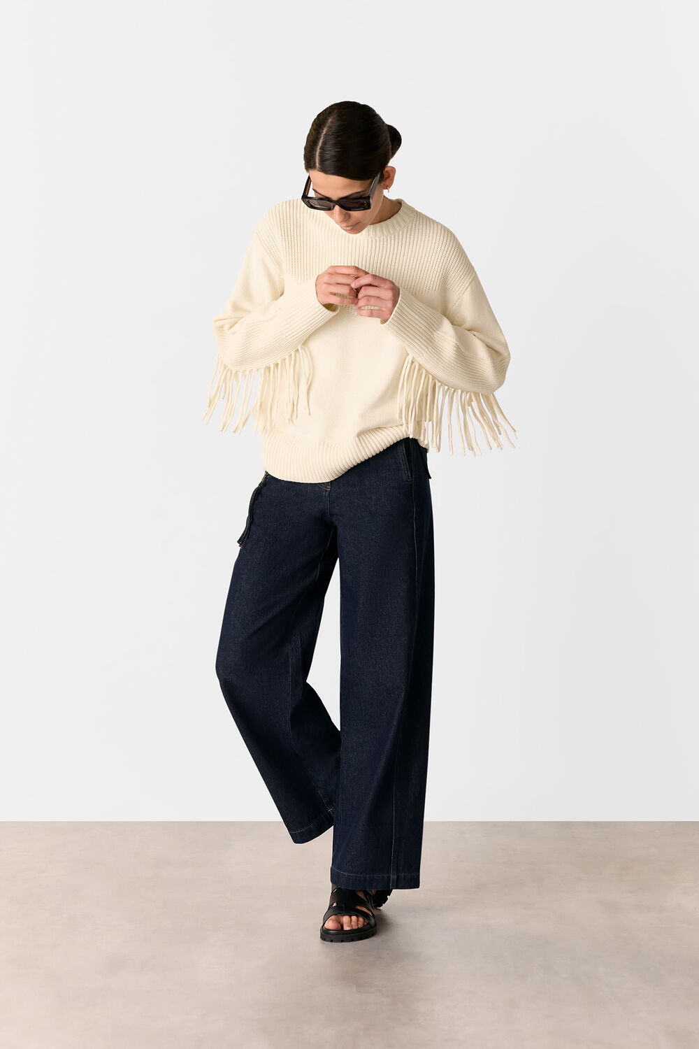 Fringed Rib Detail Sweater