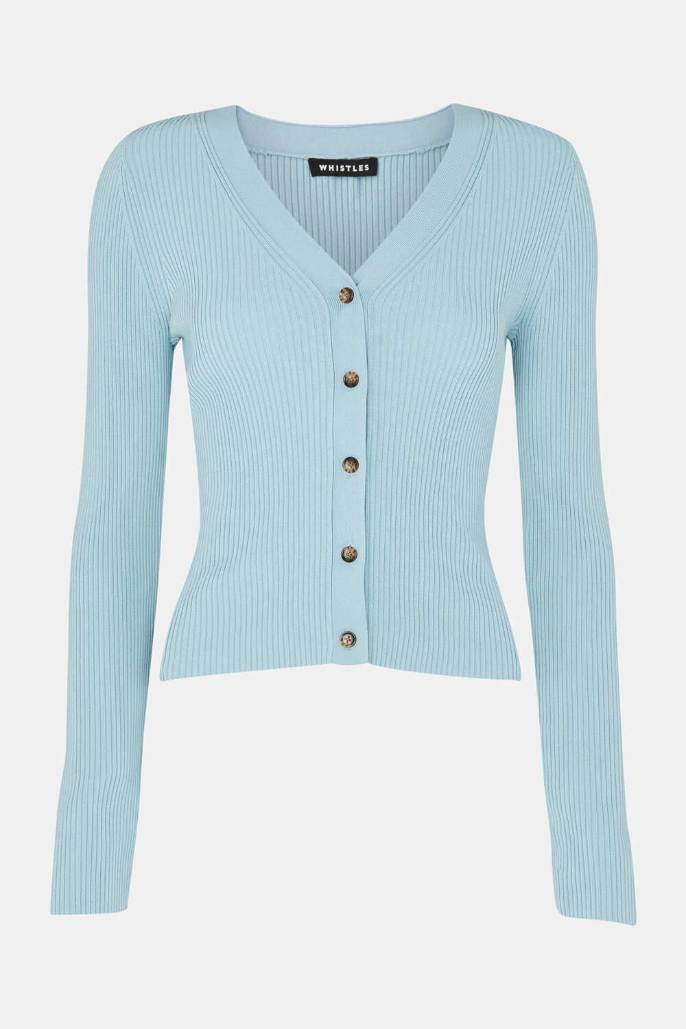 Blue Ribbed V neck Cardigan