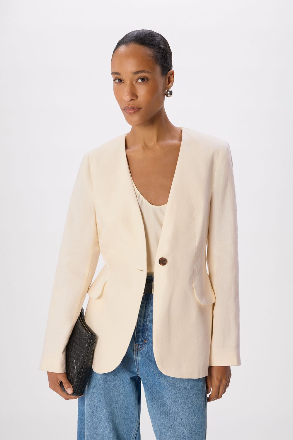 Collarless Linen Blazer