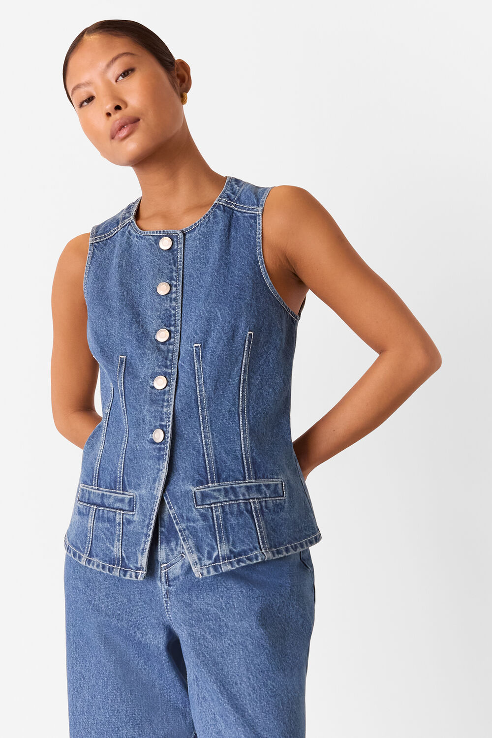 Denim Petite Slim Fit Cotton Waistcoat