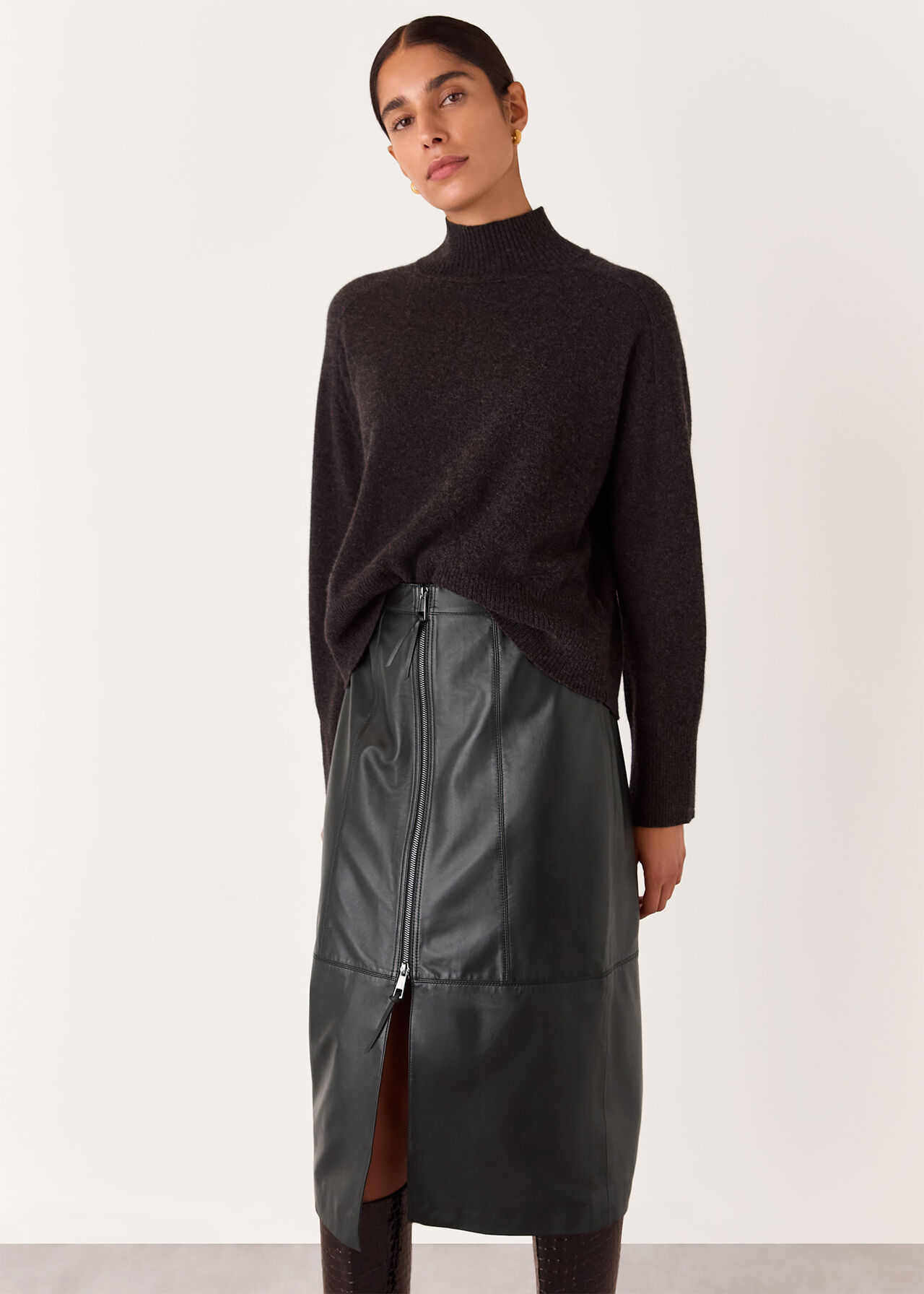 Zip Front Leather Pencil Skirt