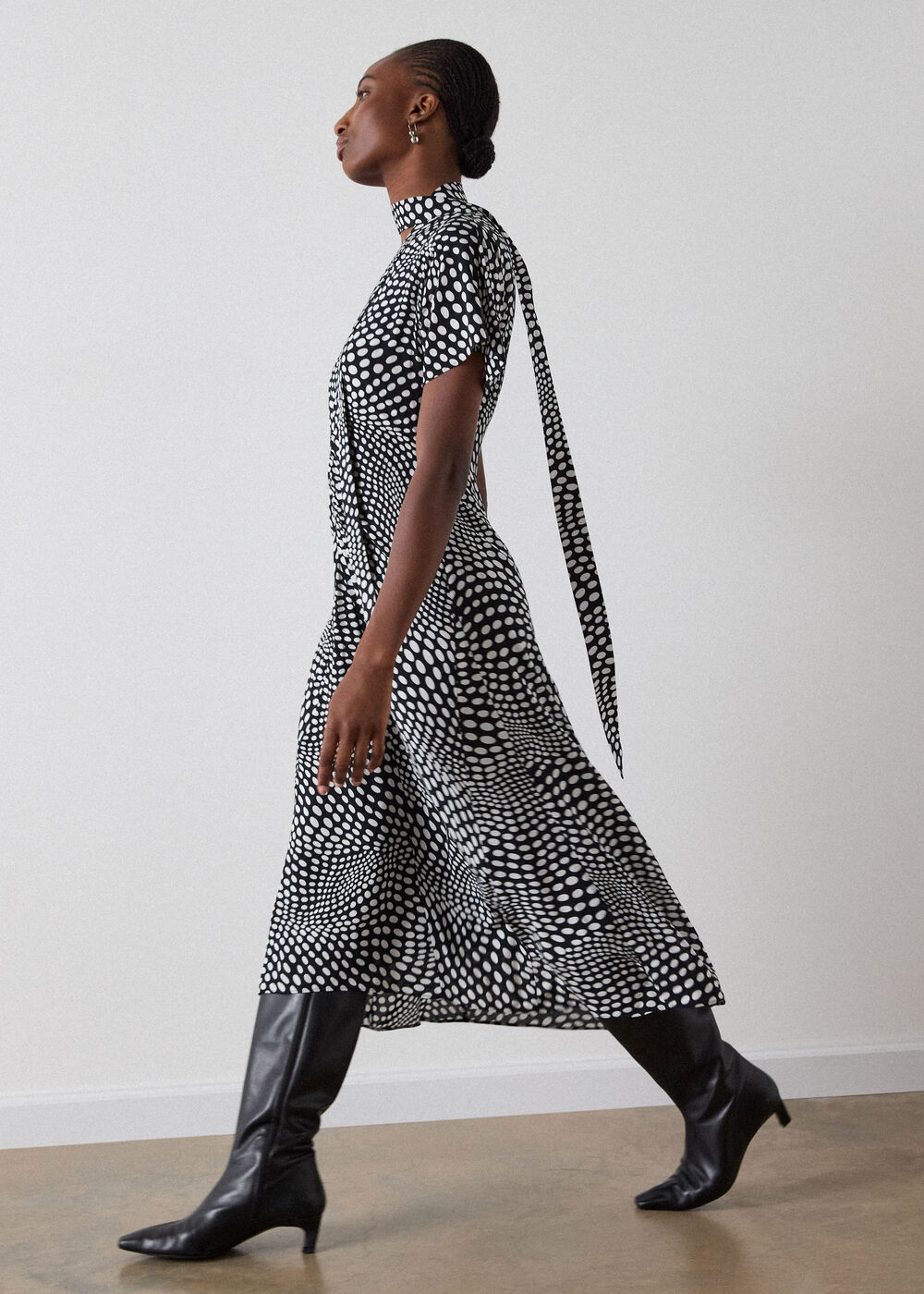 Petite Mixed Spot V Neck Midi Dress