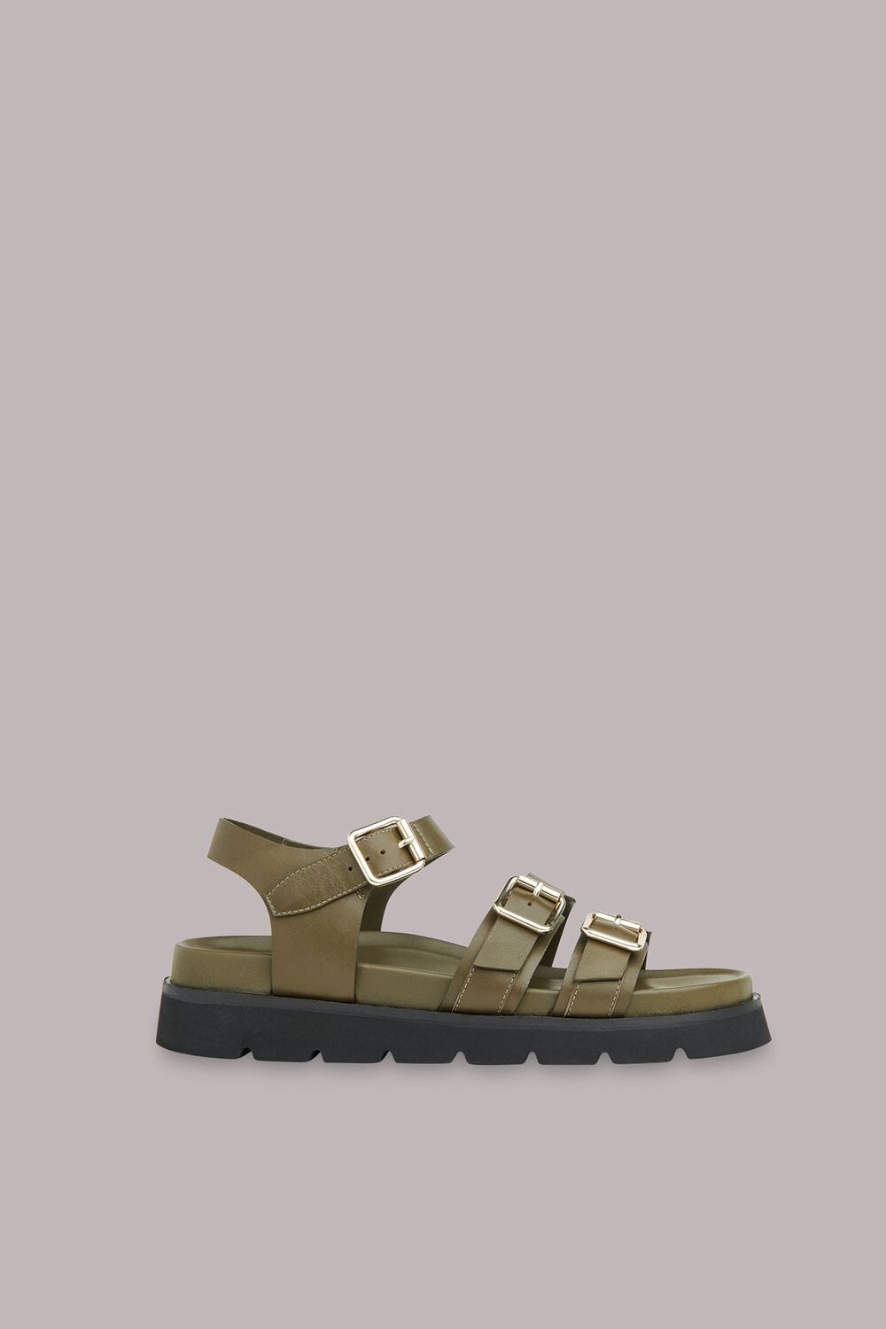 Khaki Jemma Triple Buckle Sandal