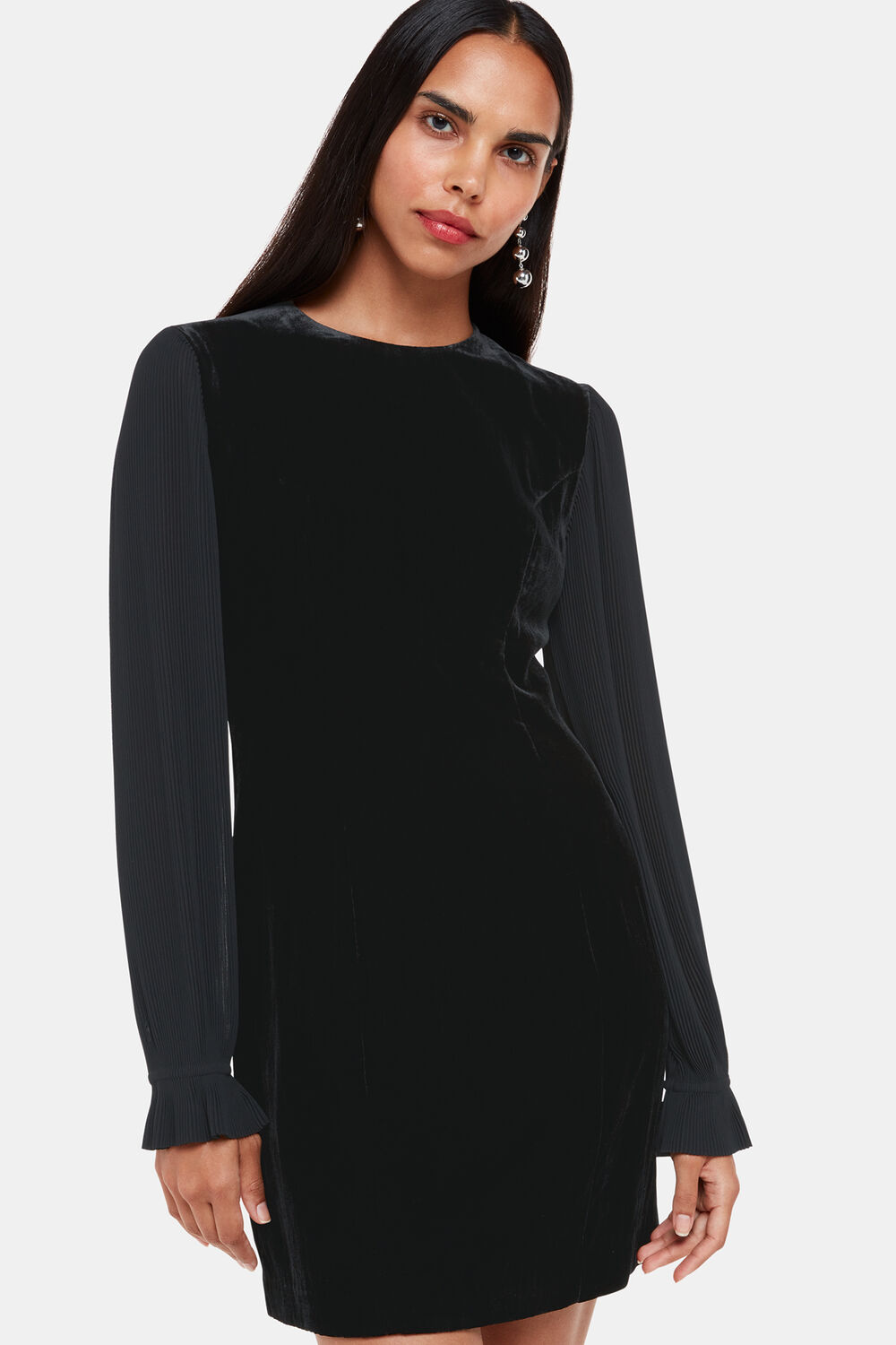 Velvet Pleat Sleeve Mini Dress