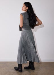 Check Pleated Midi Skirt
