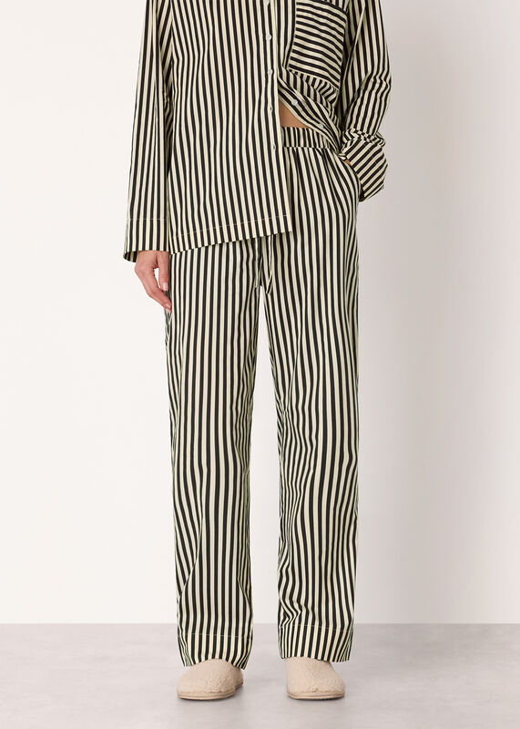 Black Cotton Stripe Pajama Bottom 