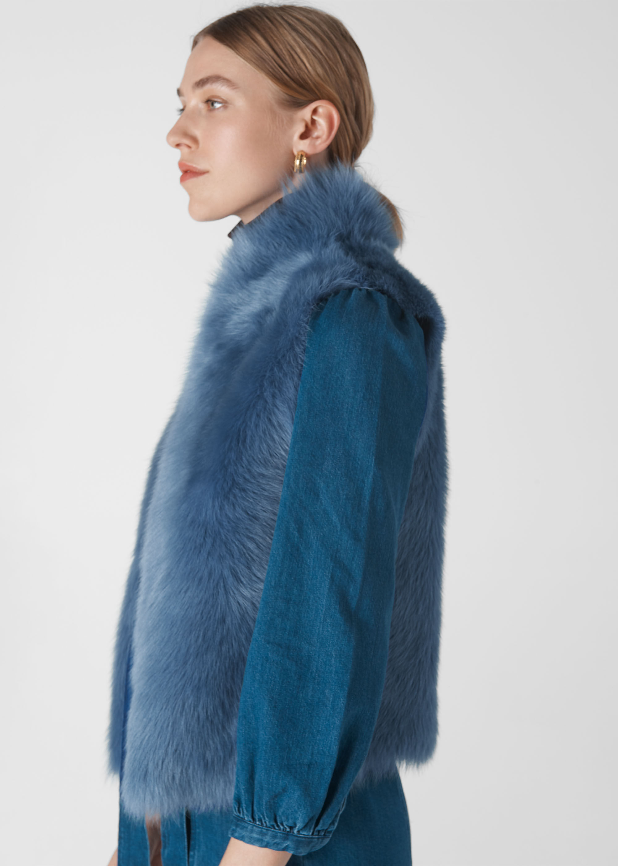 Blue Short Toscana Sheepskin Gilet WHISTLES
