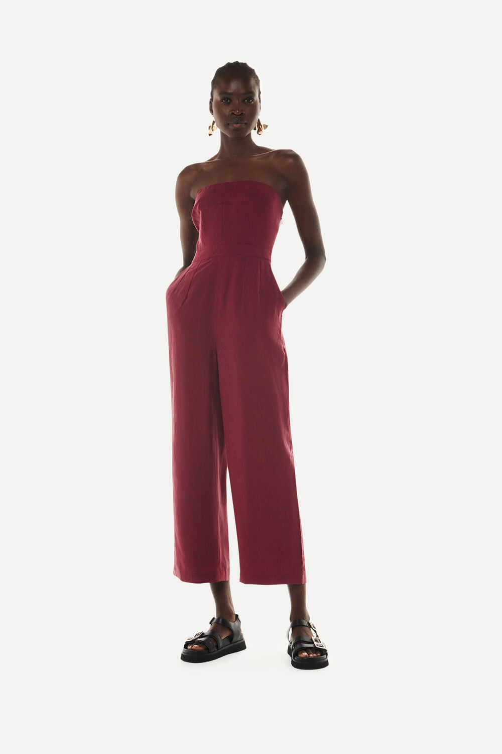 Burgundy Bandeau Jumpsuit