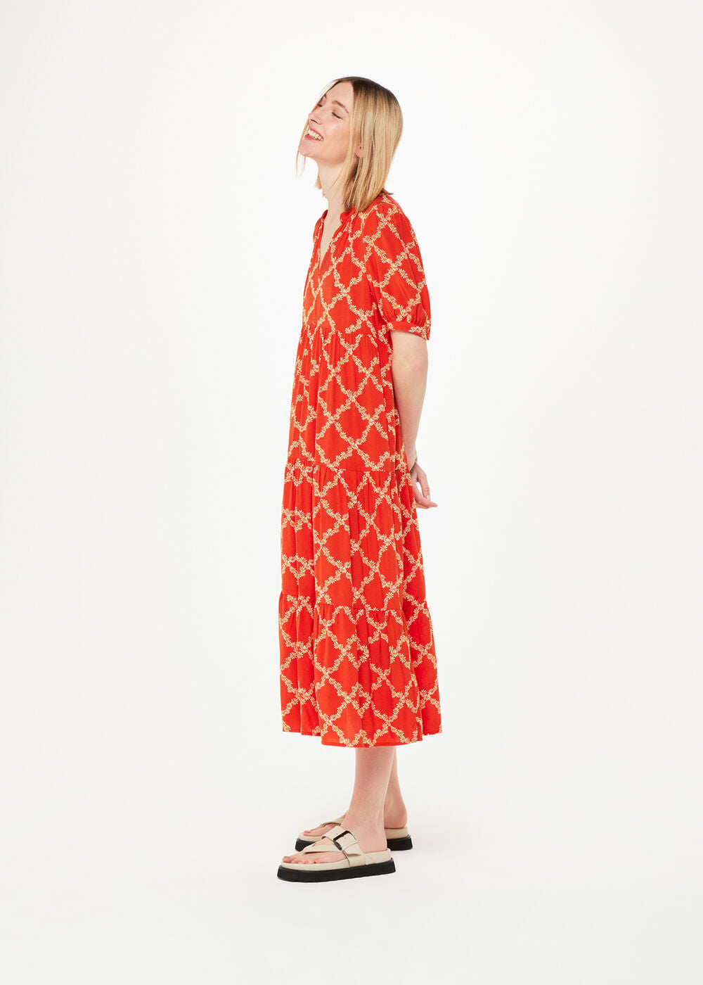 Red Daisy Trellis Trapeze Dress