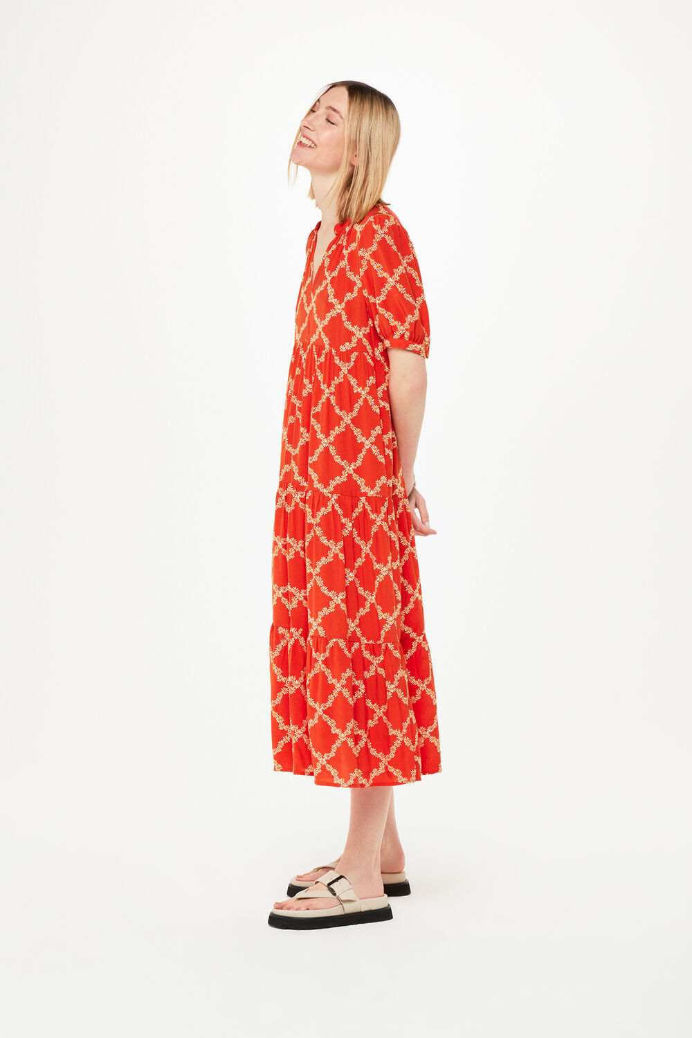 Red Daisy Trellis Trapeze Dress