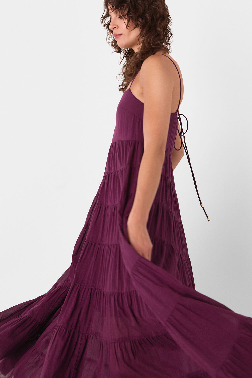 Plum Cotton Tiered Maxi Sun Dress