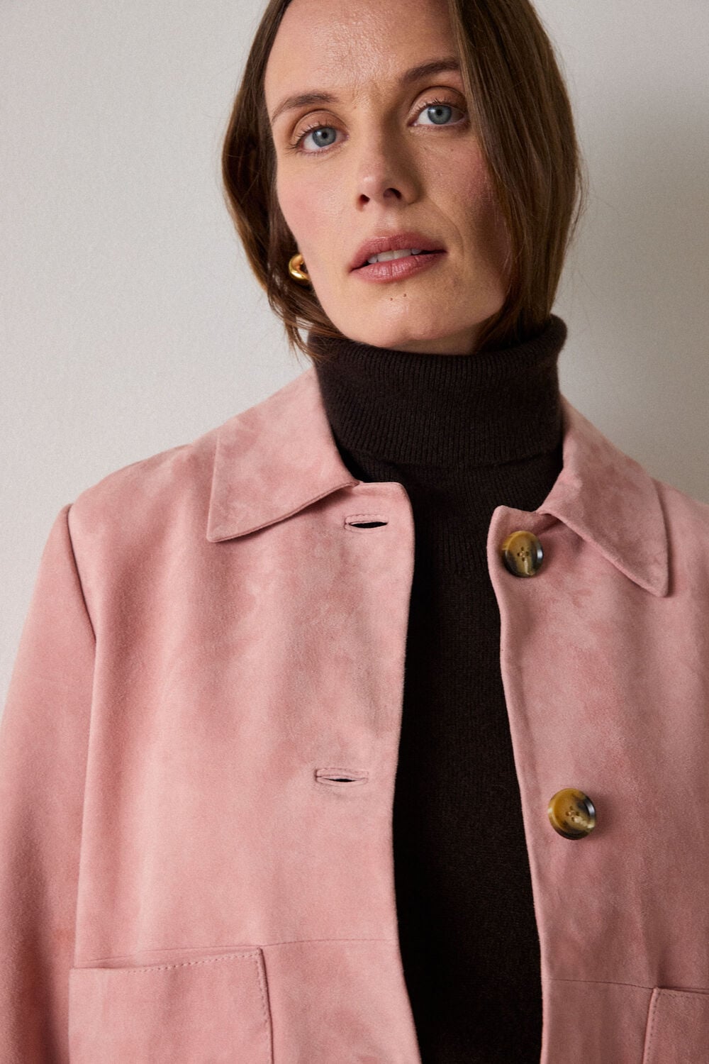 Pink Button Cropped Suede Jacket