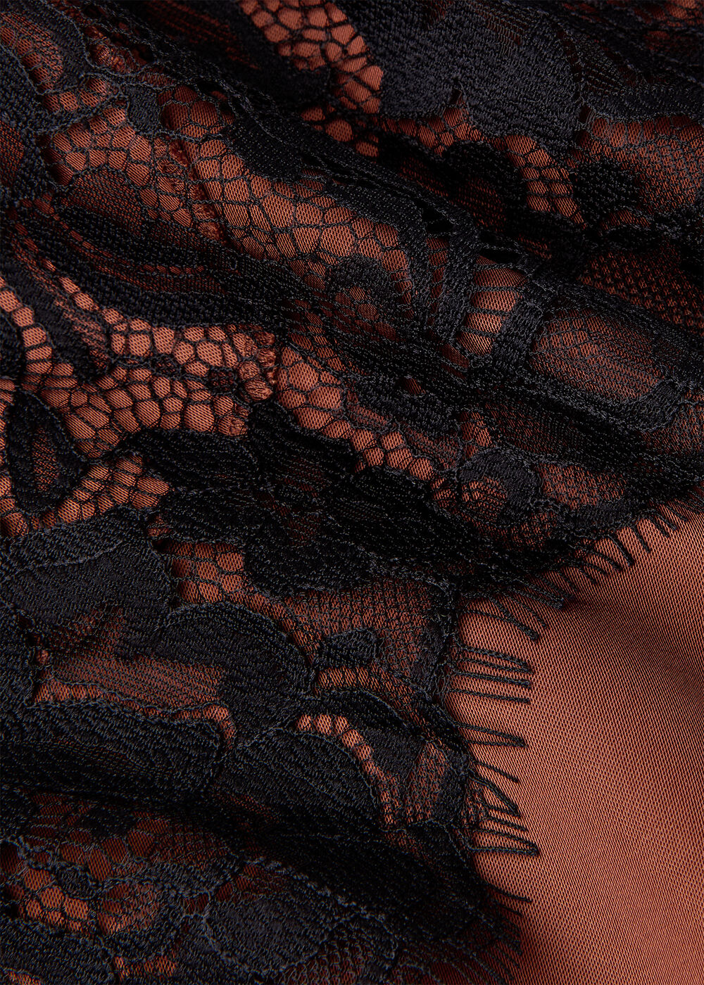 Lace Hem Satin Midi Skirt