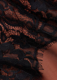 Lace Hem Satin Midi Skirt