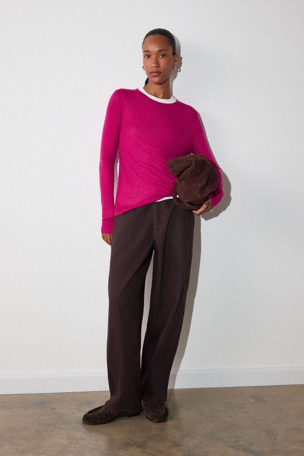 Pink Wool Mix Jersey Crew Neck