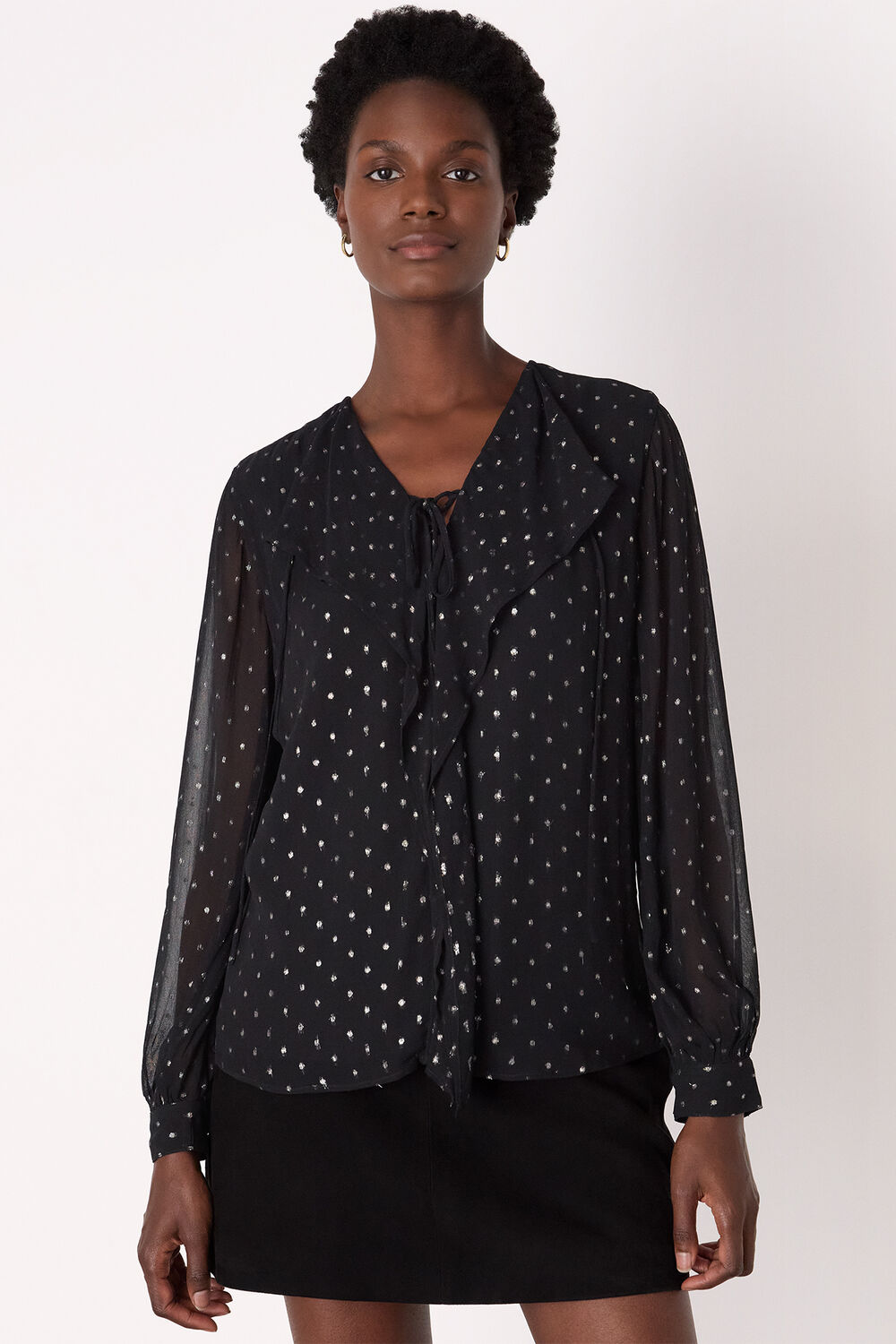Metallic Dobby Frill Blouse