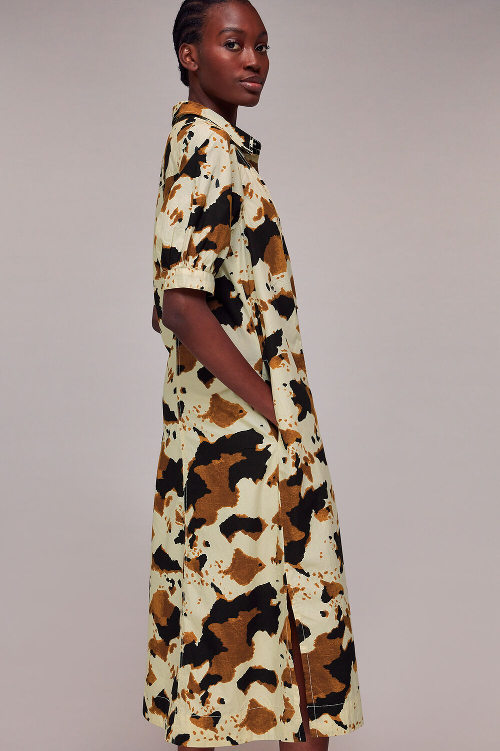 Brown Cow Print Shirt Dress